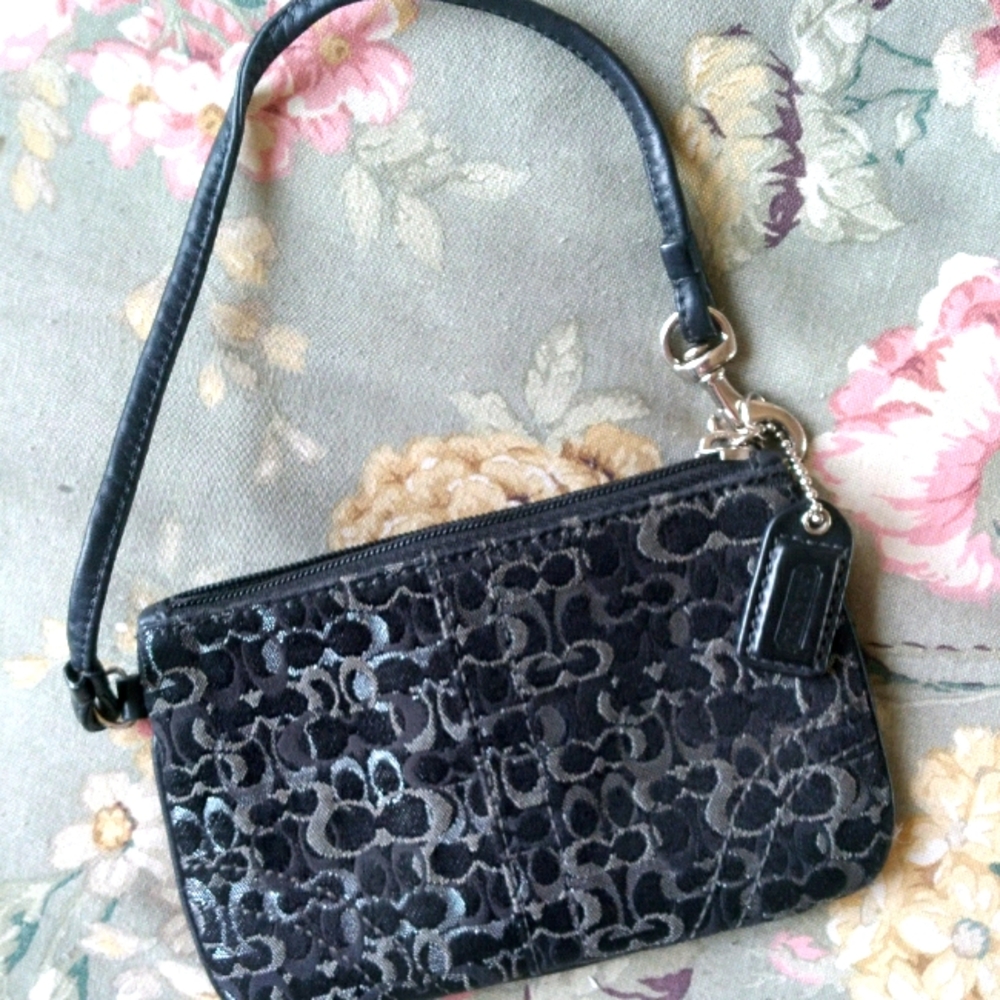 COACH Black and Silver Shimmer Wristlet Wallet
